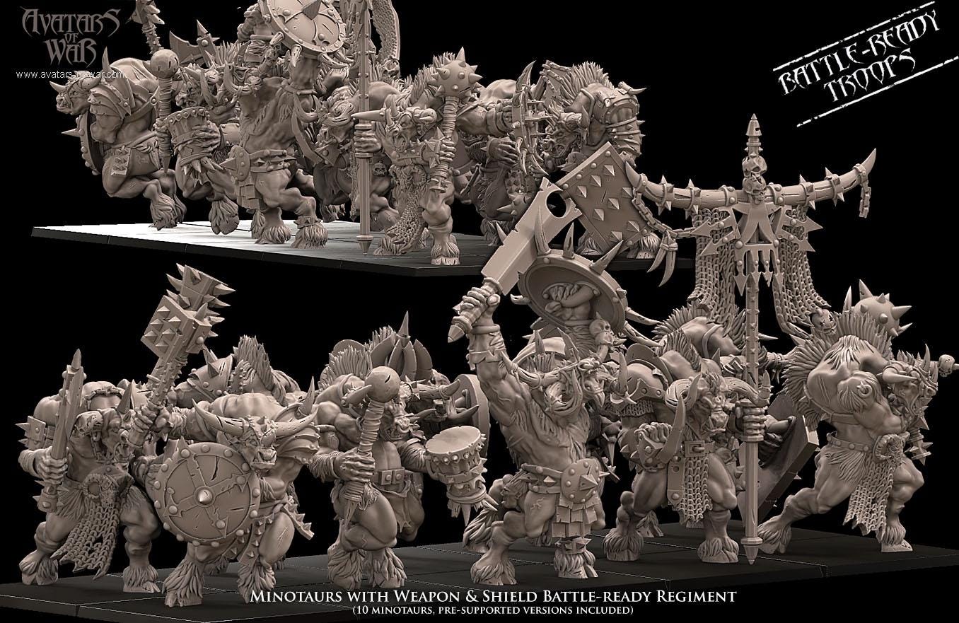 Beastmen - Minotaurs weapon and shield battleready - Monopose - 28&32mm scale - Avatar of War