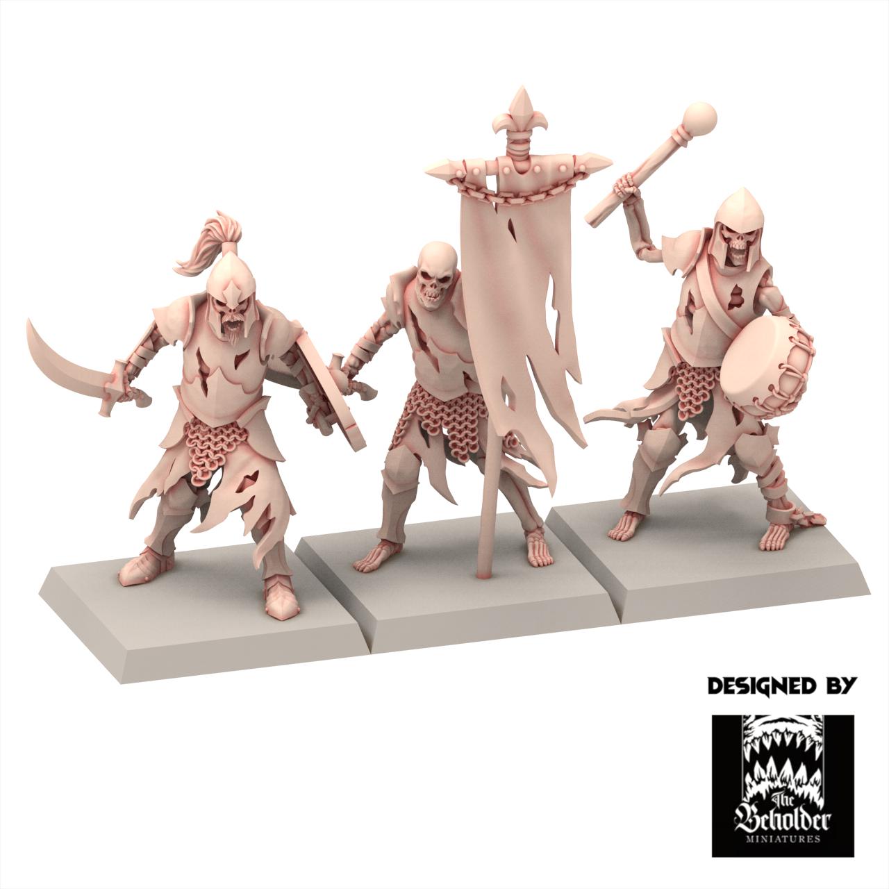 Undead 32/28mm - Skeletons Warriors with Hand Weapon - Undying Legions - The Beholder Miniatures