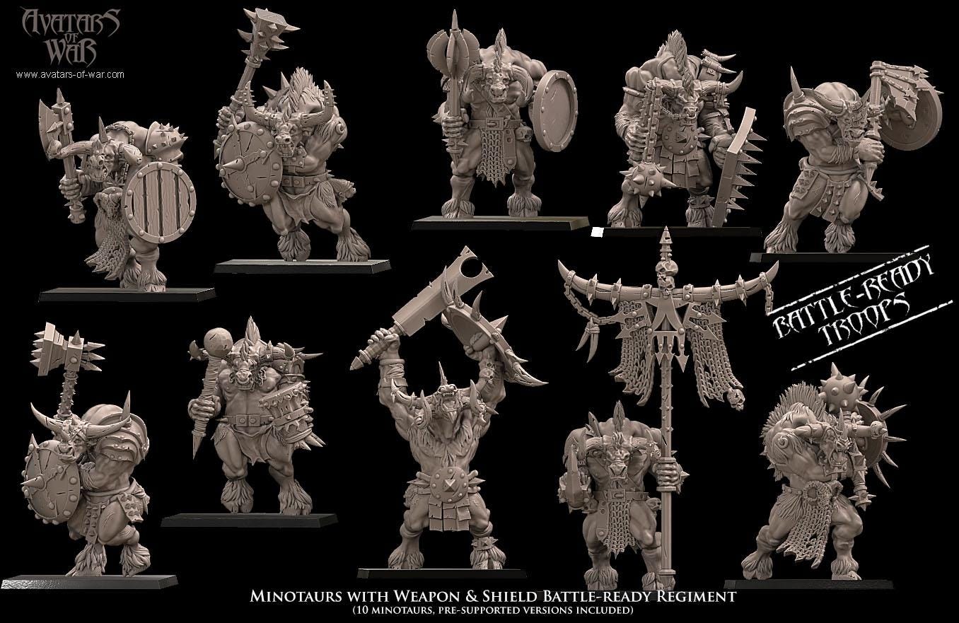 Beastmen - Minotaurs weapon and shield battleready - Monopose - 28&32mm scale - Avatar of War