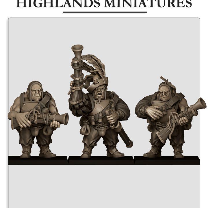 Imperial Fantasy - x3 Ogres with Blunderbuss mercenary - Sunland - Highlands Miniatures