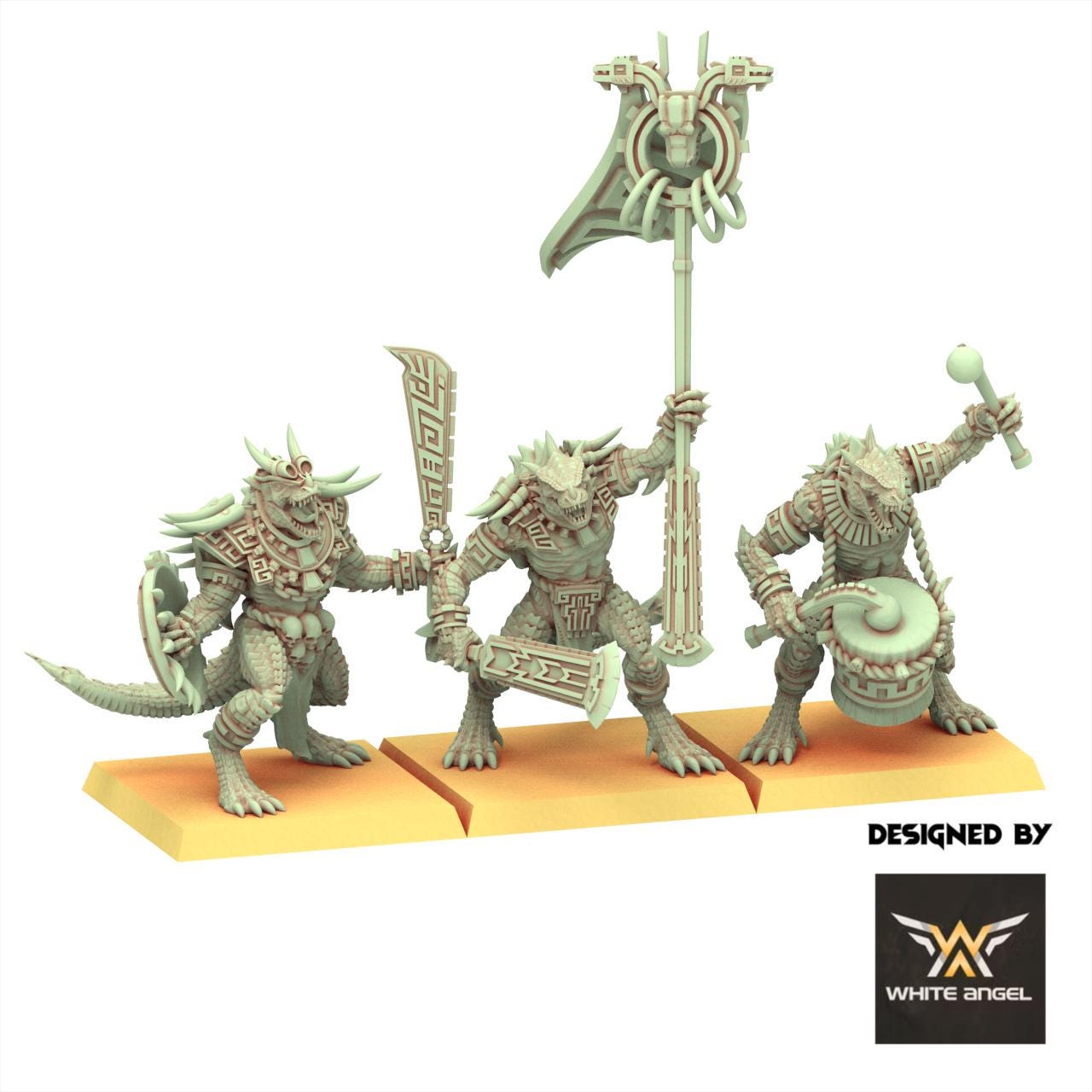 Lizardmen 28/32mm - Warrior Lizards with Lance & Sword - White Angel Miniatures