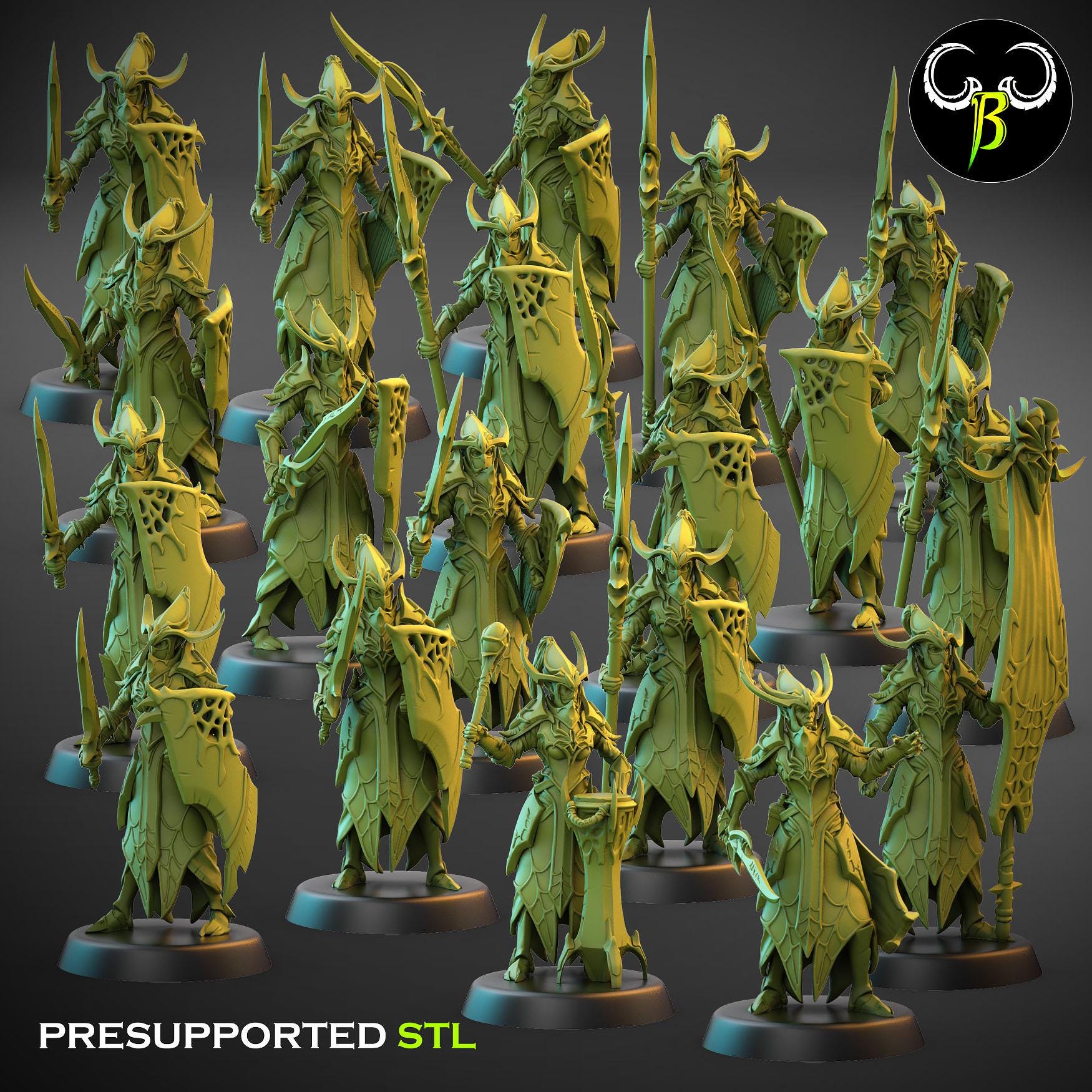 Dark Elves - Warrior With Lance & Sword - Cult of the Eight - ClayBeastCreation
