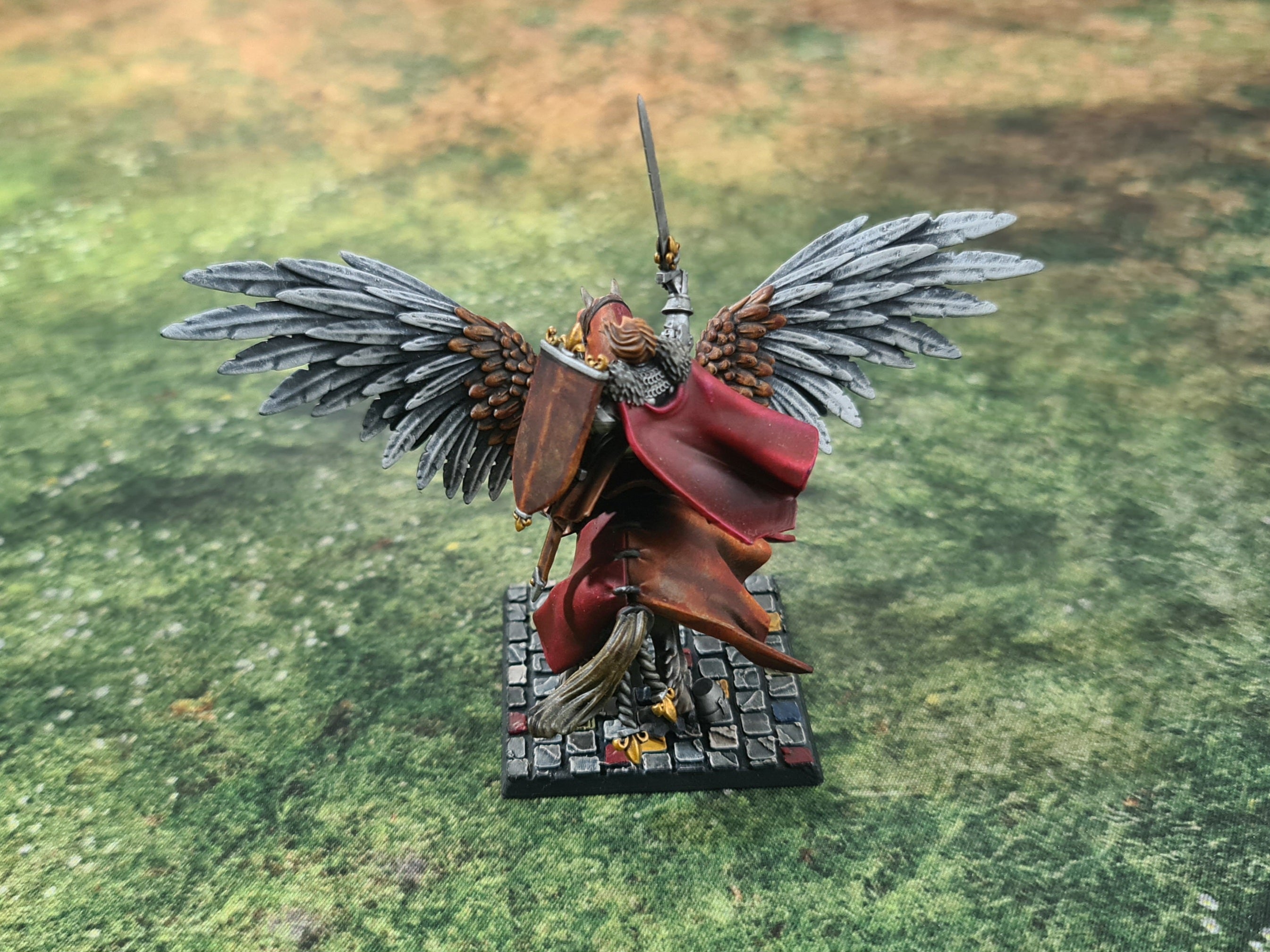 Arthurian Knights - Gallia Duke on Pegasus with Spear and Sword, for Oldhammer, king of wars, 9th age, Highlands Miniatures