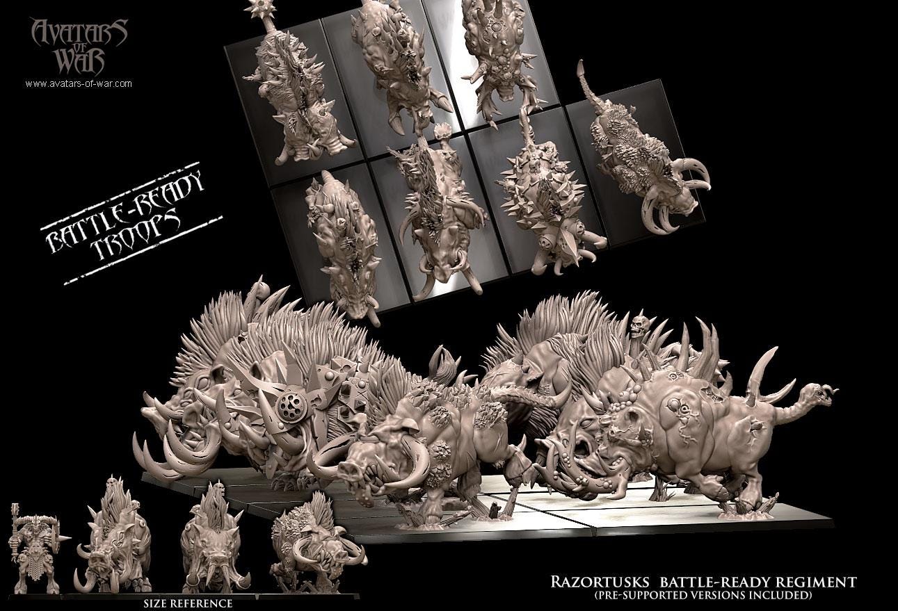 Beastmen - Razortusks - monopose 28&32mm scale - Avatar of War