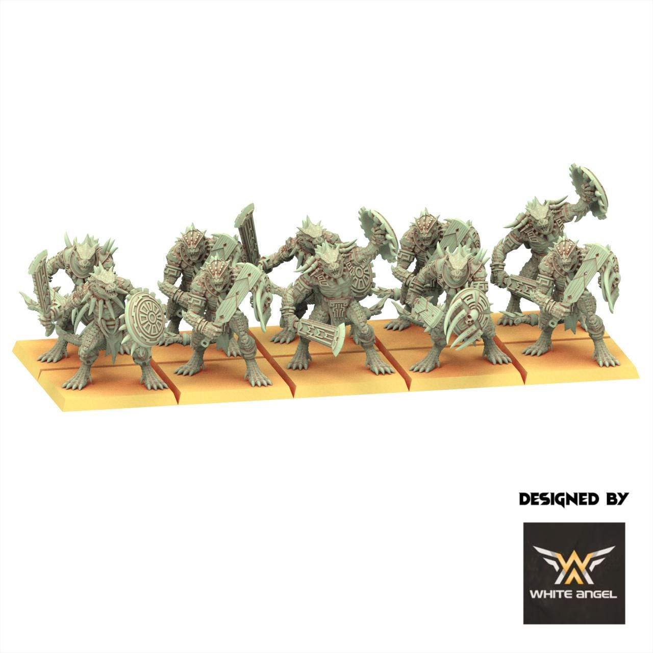 Lizardmen 28/32mm - Warrior Lizards with Lance & Sword - White Angel Miniatures