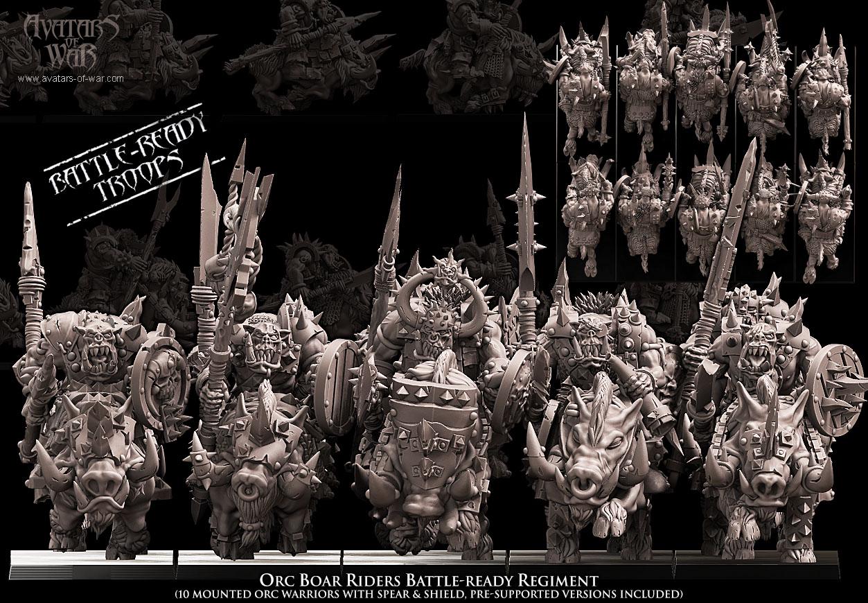 Orc & Goblin - Orc Boar Riders - monopose - 28/32mm scale - Avatar of War