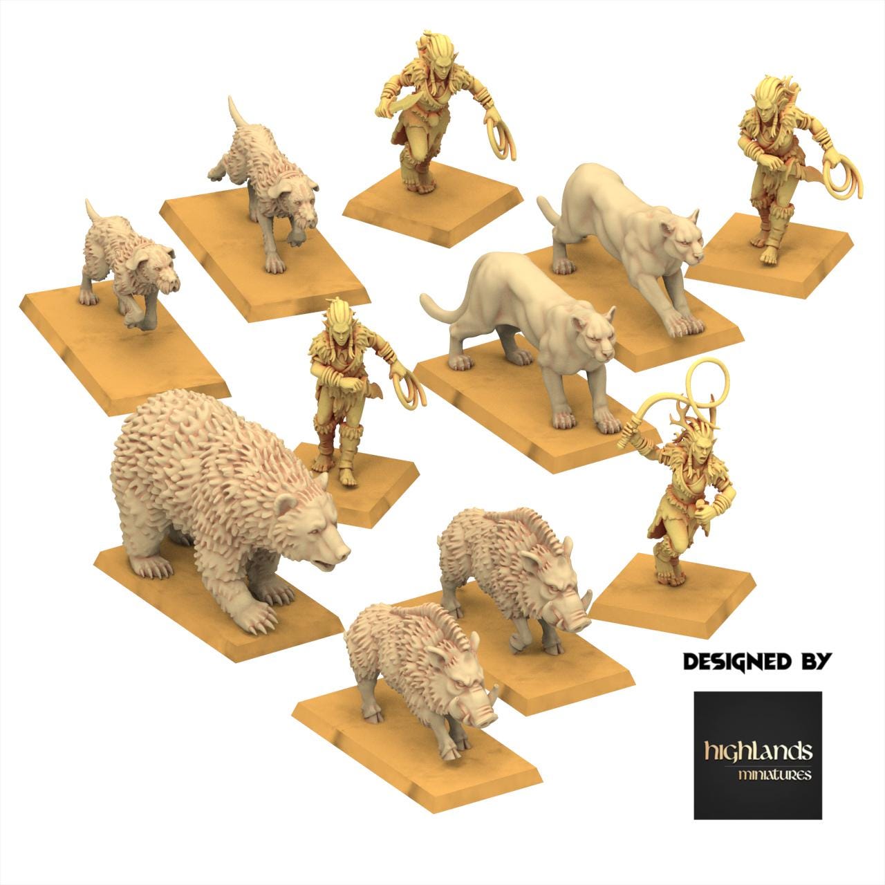 Sylvan Elves - Animals and Beastamers - Feral - Highlands Miniatures