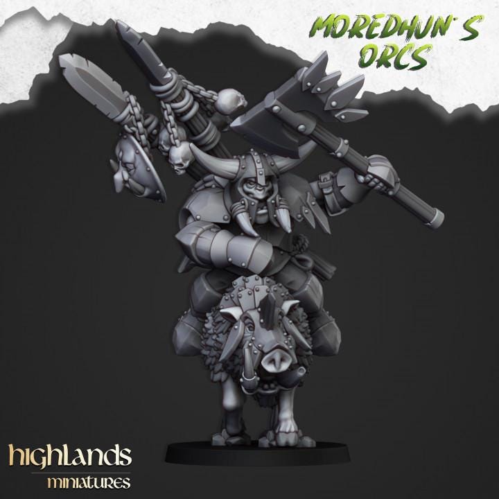 Orc & Goblin - Mounted Orc Chief - Moredhun's Orc - Highlands Miniature