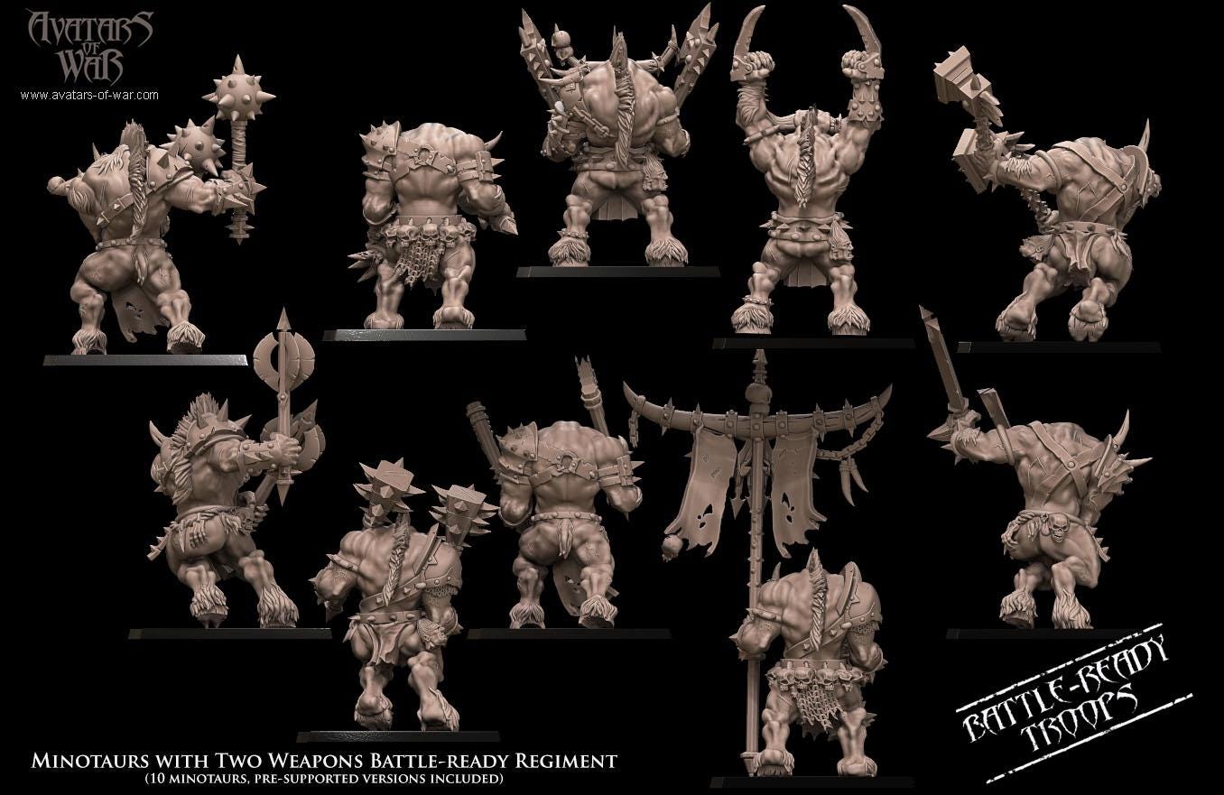 Beastmen - Minotaurs double weapons battleready - Monopose - 28&32mm scale - Avatar of War
