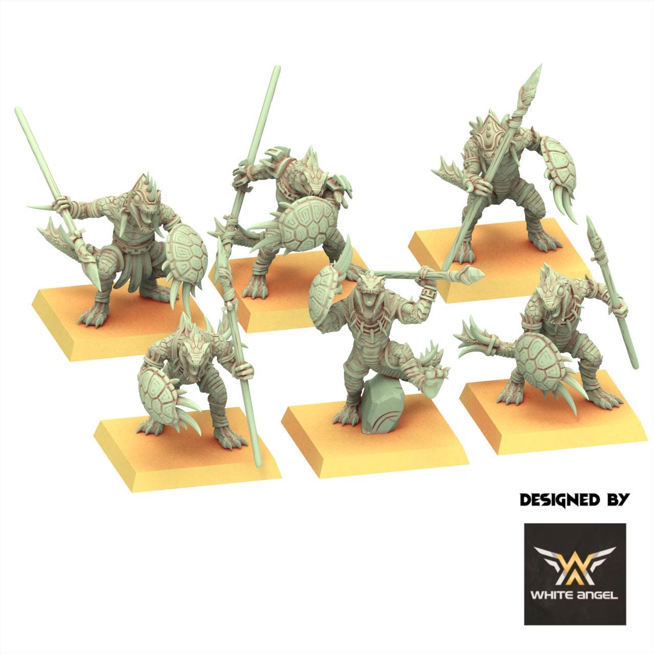 Lizardmen 28/32mm - Slippery Lizards with Javelins and Shields - White Angel Miniatures