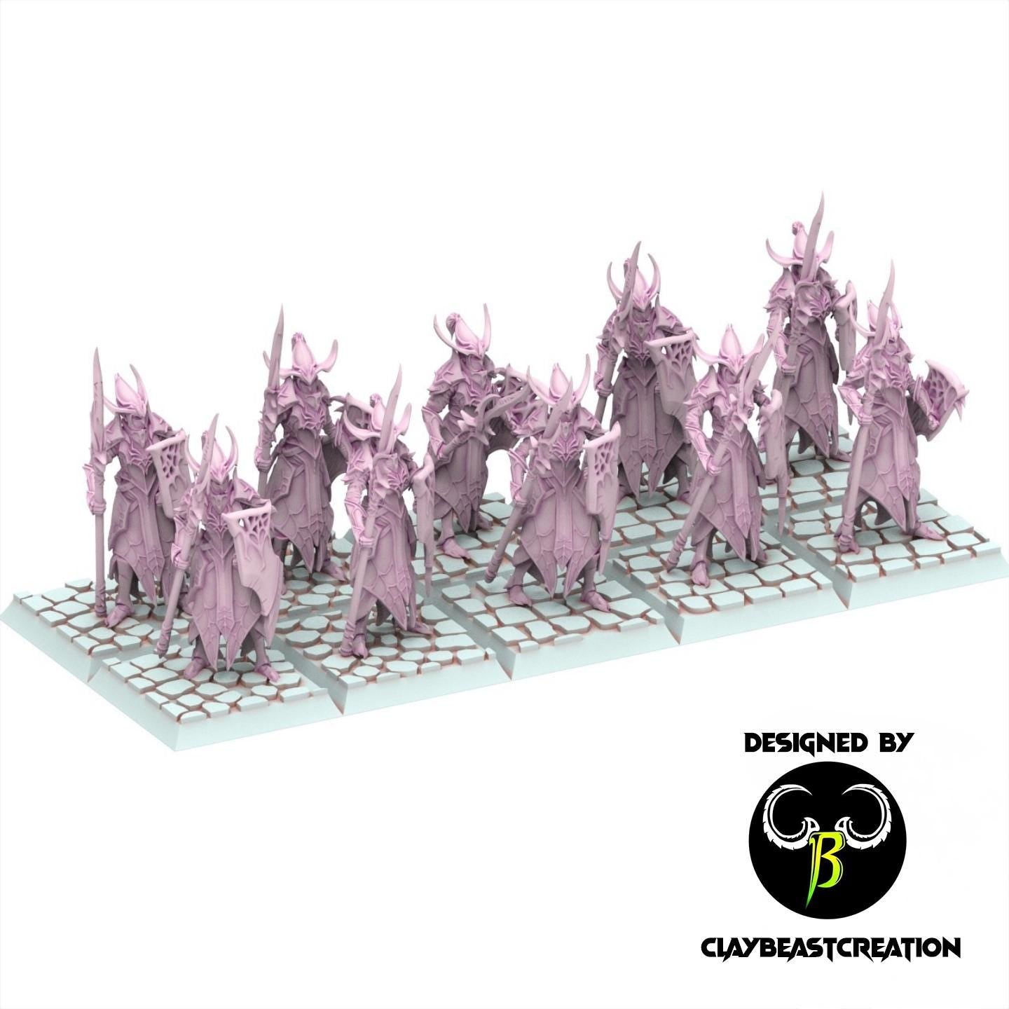 Dark Elves - Warrior With Lance & Sword - Cult of the Eight - ClayBeastCreation