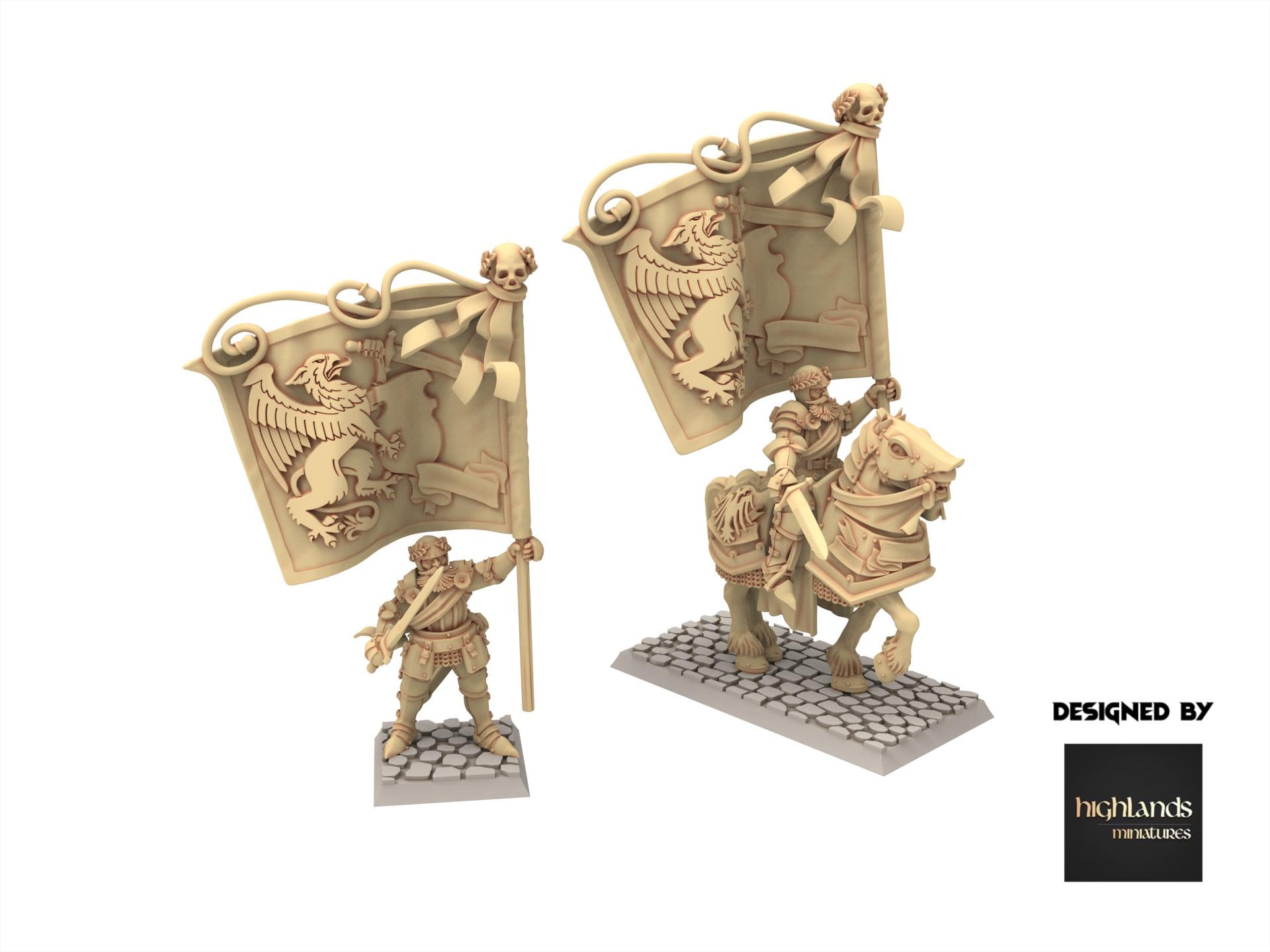 Imperial Fantasy - Battle Standard Bearer on Foot & on Horse - Sunland - Highlands Miniatures