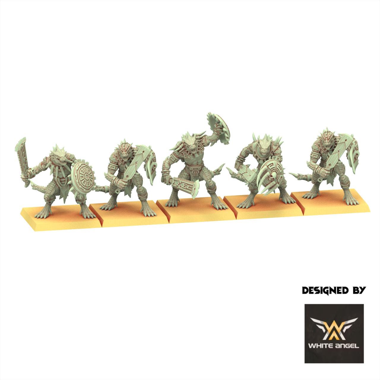 Lizardmen 28/32mm - Warrior Lizards with Lance & Sword - White Angel Miniatures