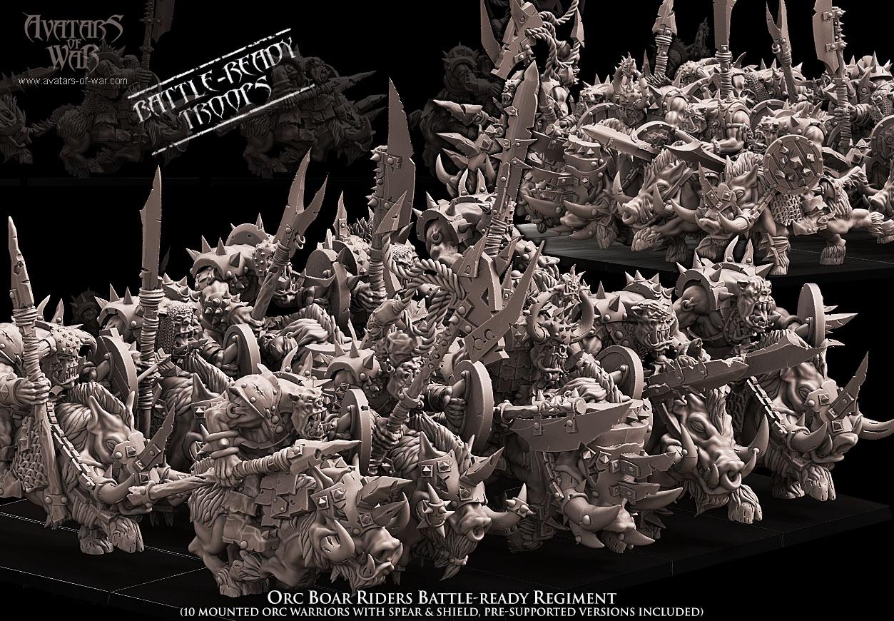 Orc & Goblin - Orc Boar Riders - monopose - 28/32mm scale - Avatar of War
