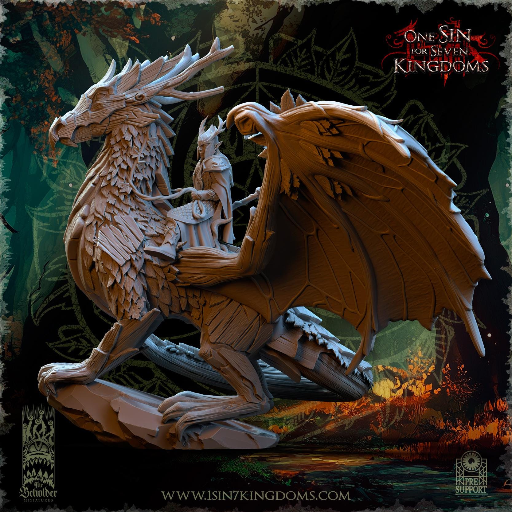 Sylvan Elves - King on Dragon Forest - Evergreen Elves - The Beholder Miniatures