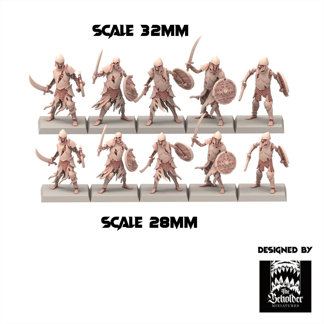 Undead 32/28mm - Skeletons Warriors with Hand Weapon - Undying Legions - The Beholder Miniatures