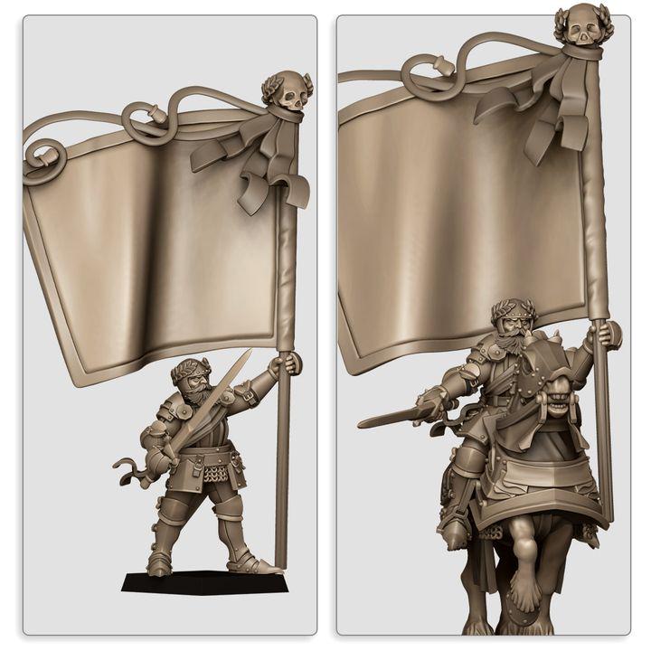 Imperial Fantasy - Battle Standard Bearer on Foot & on Horse - Sunland - Highlands Miniatures