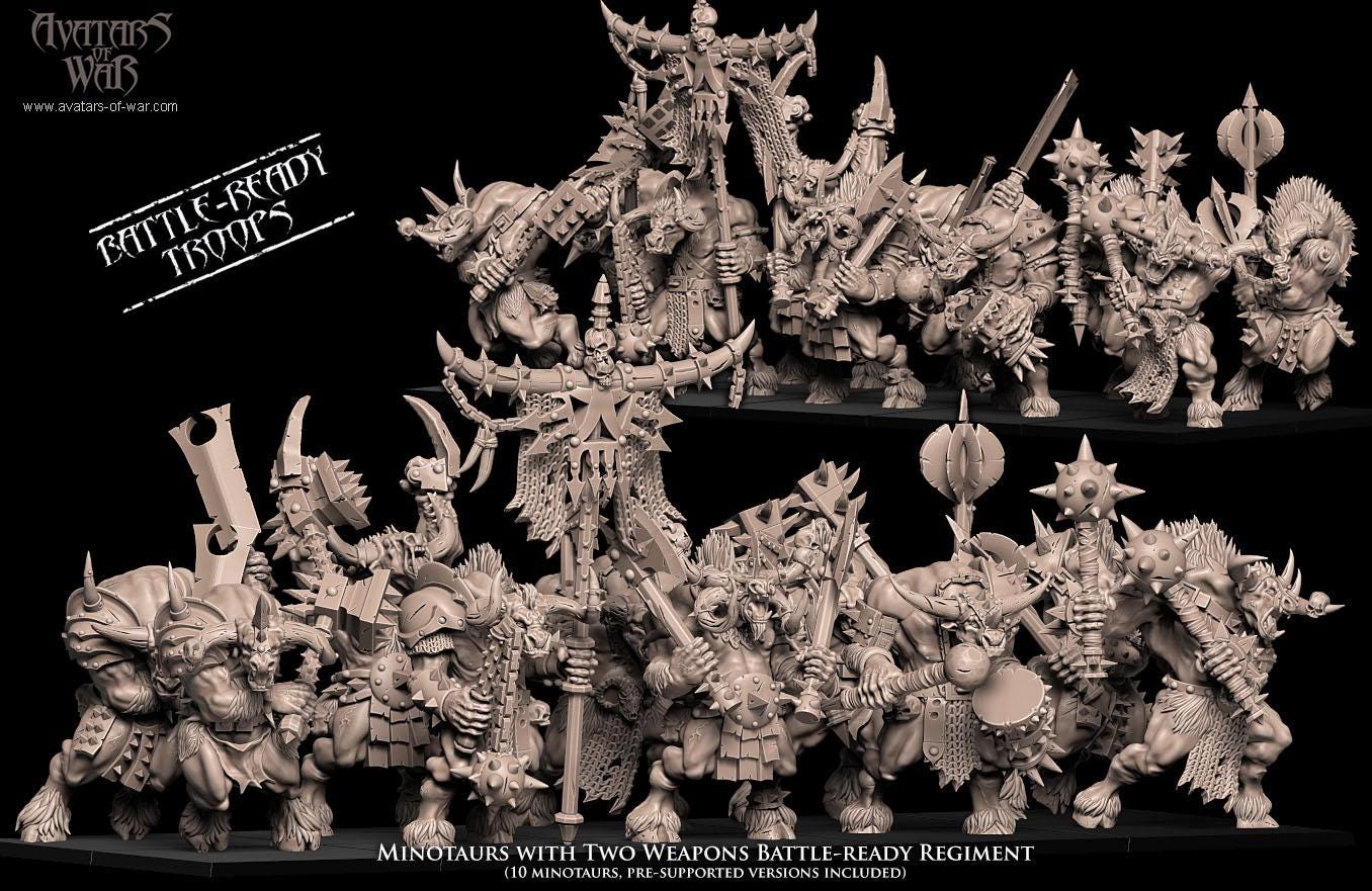 Beastmen - Minotaurs double weapons battleready - Monopose - 28&32mm scale - Avatar of War