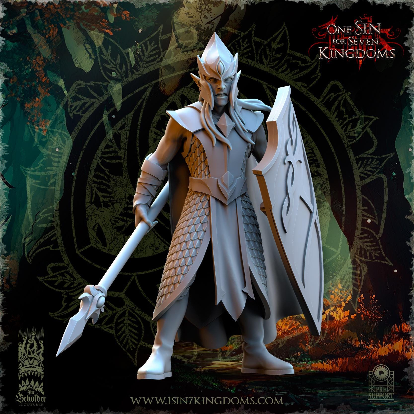 Sylvan Elves - Forest Militia Spear and Shield - Evergreen Elves - The Beholder Miniatures