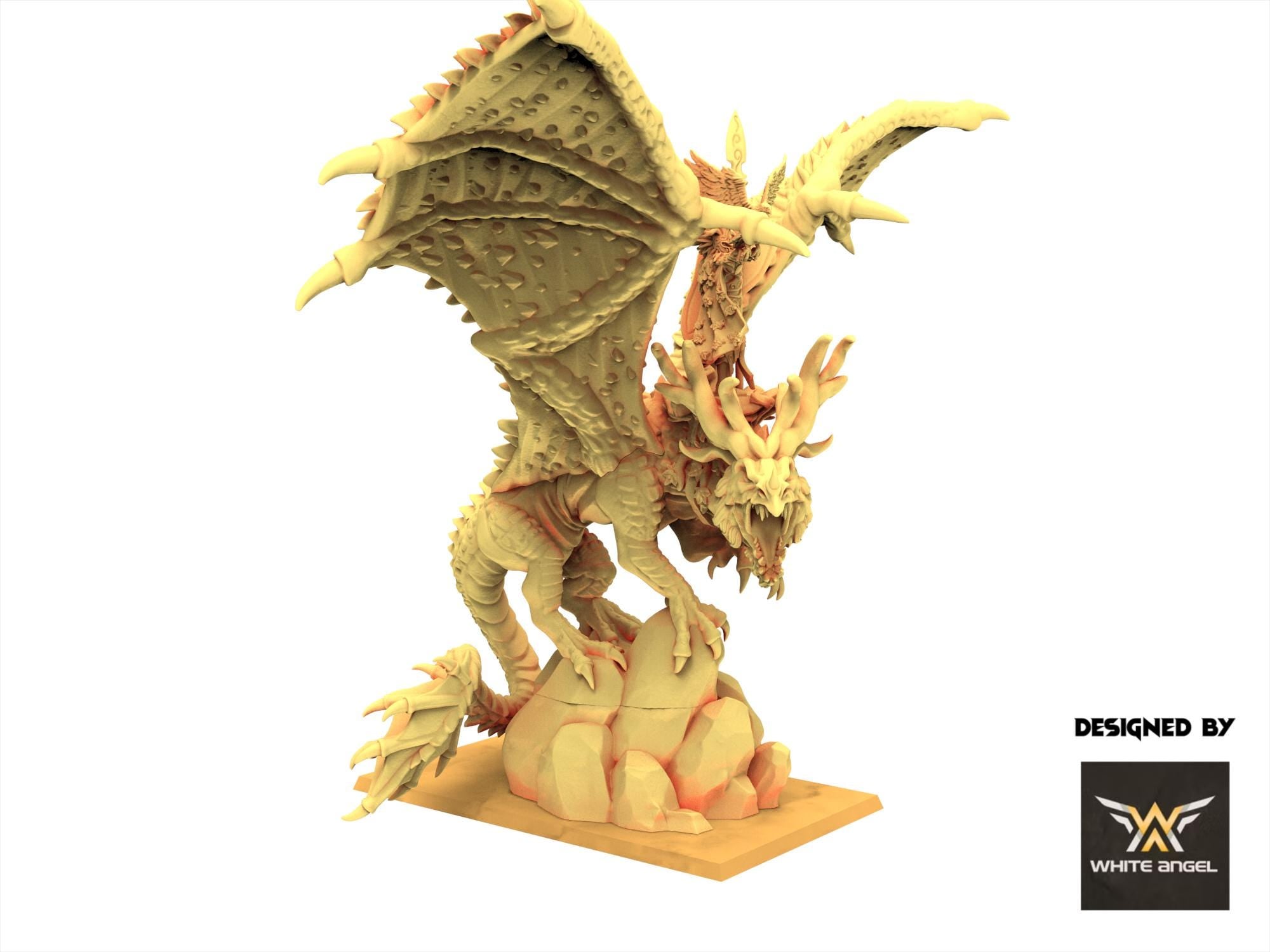 Sylvan Elves - Lord of the Forest on Dragon - Forest Warrior - White Angel Miniatures