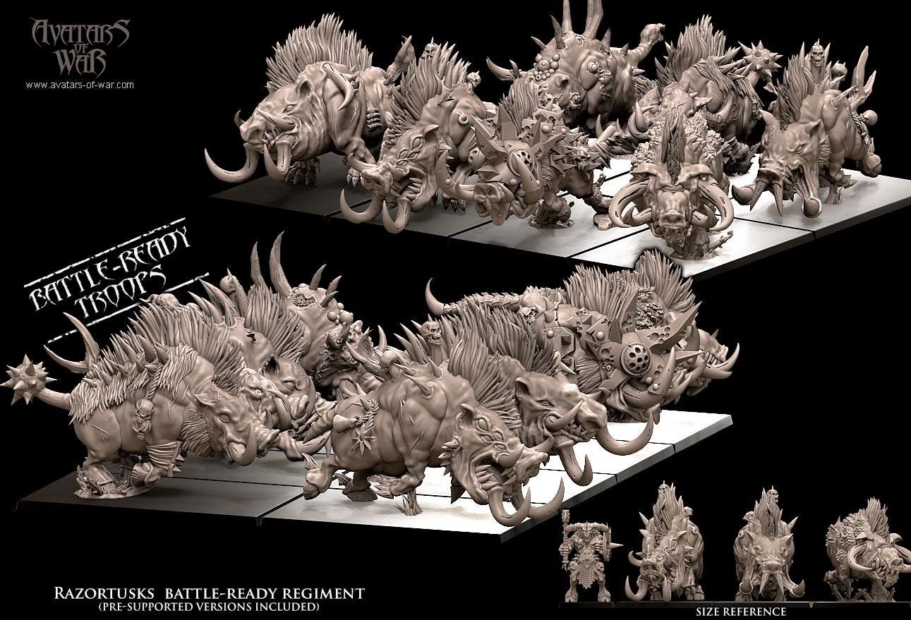 Beastmen - Razortusks - monopose 28&32mm scale - Avatar of War