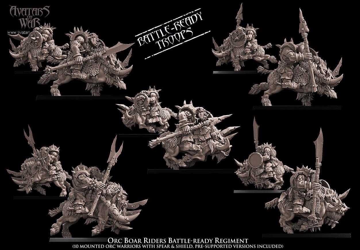 Orc & Goblin - Orc Boar Riders - monopose - 28/32mm scale - Avatar of War