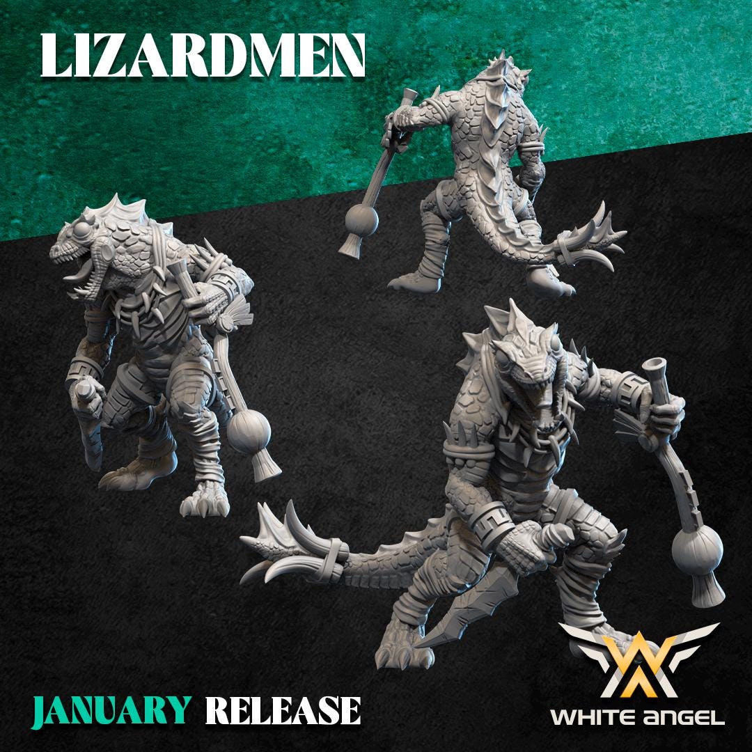 Lizardmen 28/32mm - Slippery Lizards with Blowpipe - White Angel Miniatures
