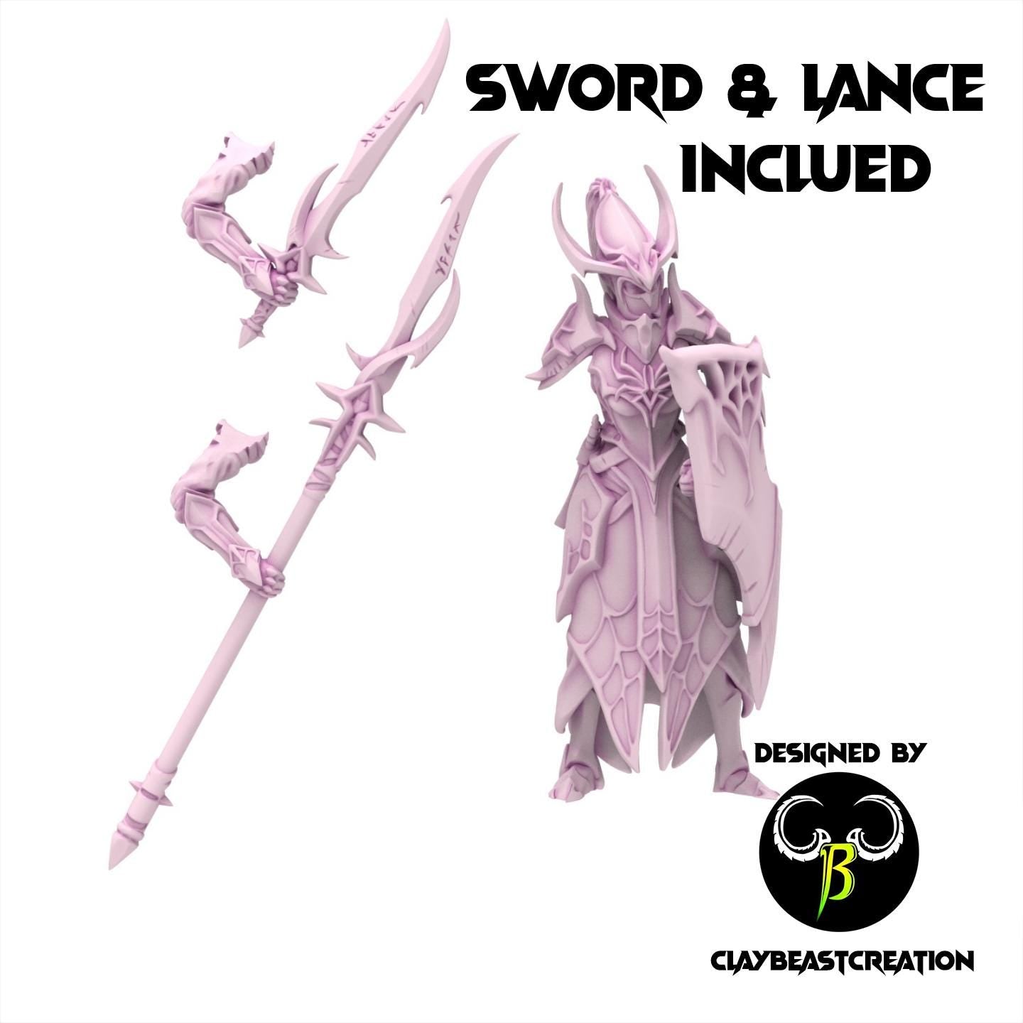 Dark Elves - Warrior With Lance & Sword - Cult of the Eight - ClayBeastCreation
