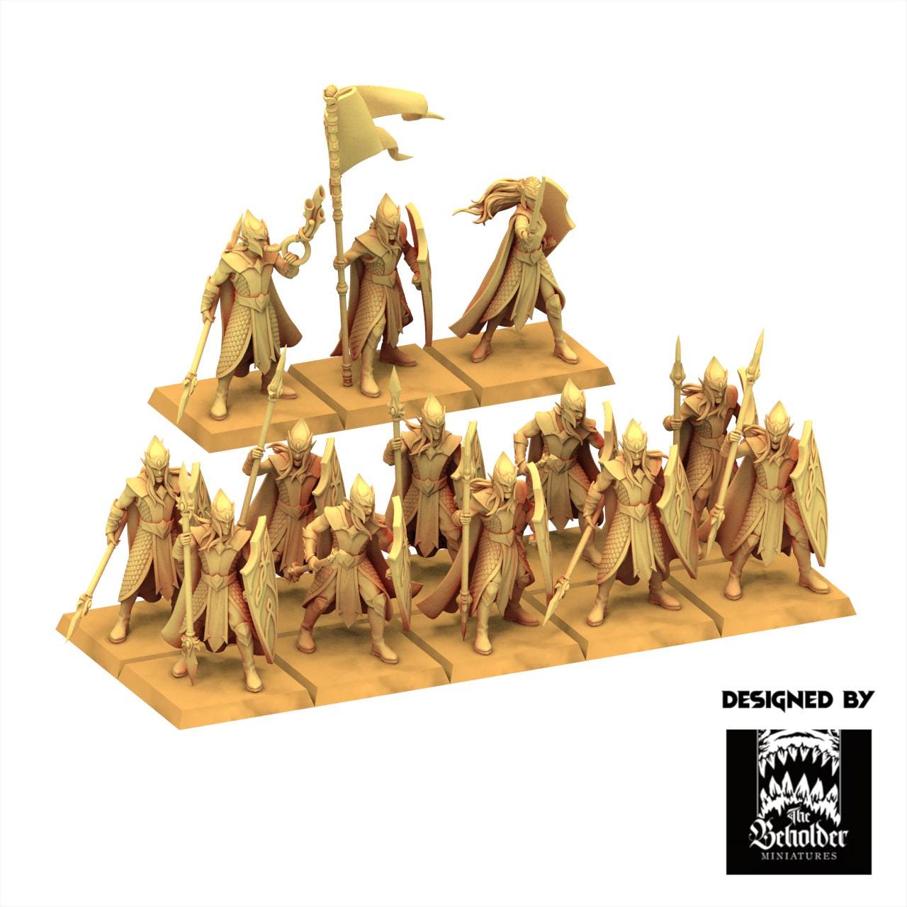 Sylvan Elves - Forest Militia Spear and Shield - Evergreen Elves - The Beholder Miniatures