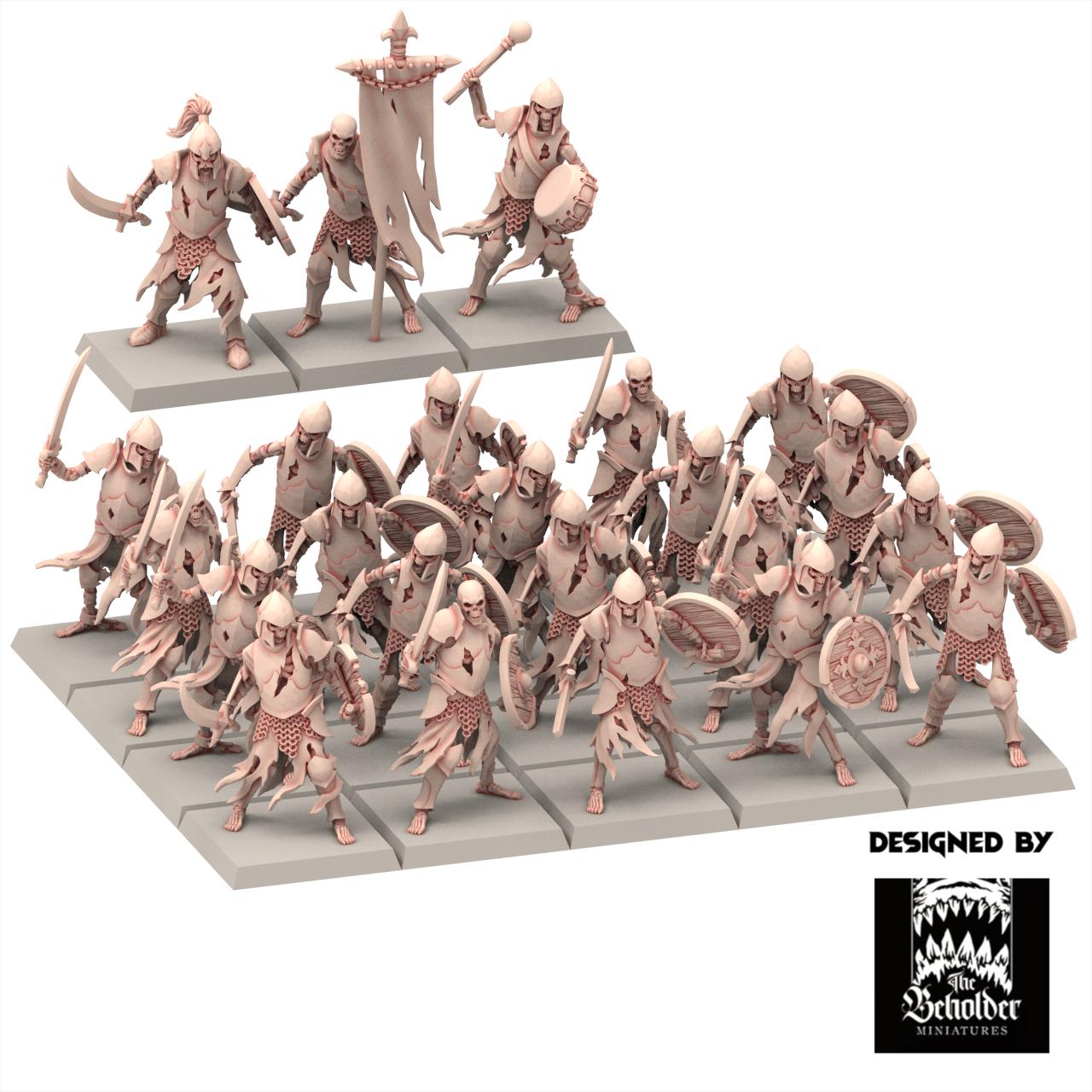 Undead 32/28mm - Skeletons Warriors with Hand Weapon - Undying Legions - The Beholder Miniatures