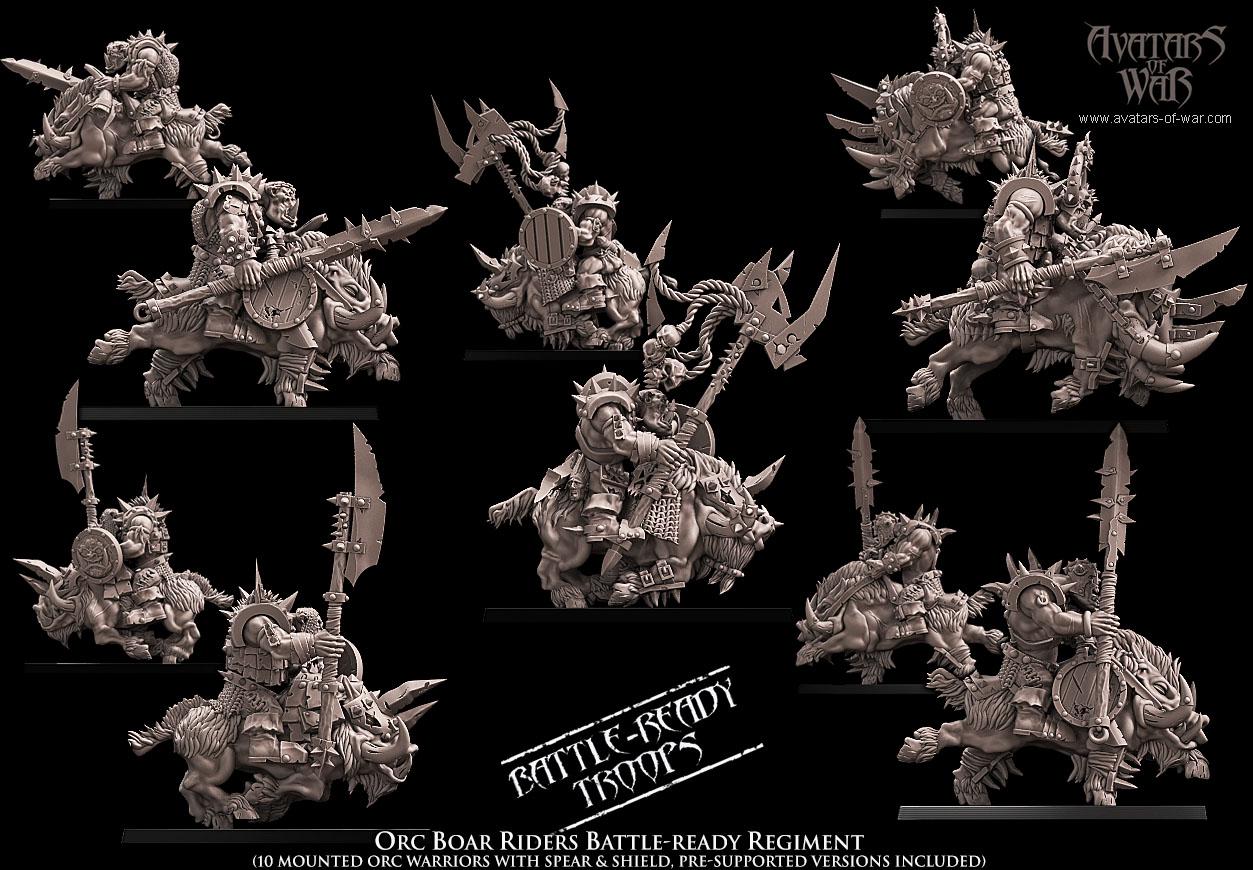 Orc & Goblin - Orc Boar Riders - monopose - 28/32mm scale - Avatar of War