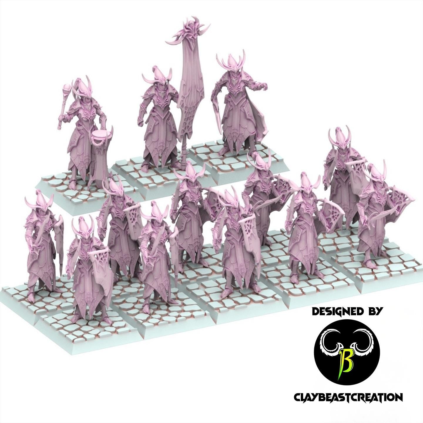 Dark Elves - Warrior With Lance & Sword - Cult of the Eight - ClayBeastCreation