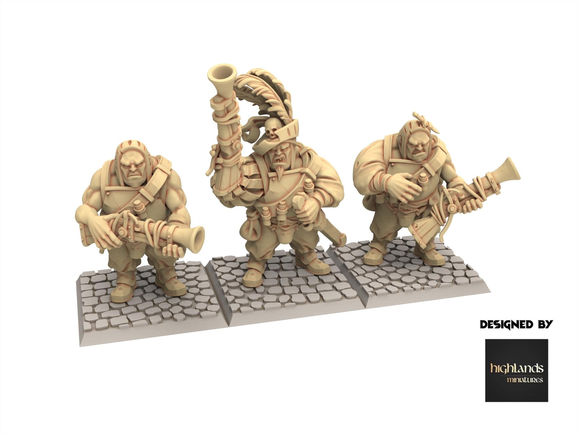Imperial Fantasy - x3 Ogres with Blunderbuss mercenary - Sunland - Highlands Miniatures