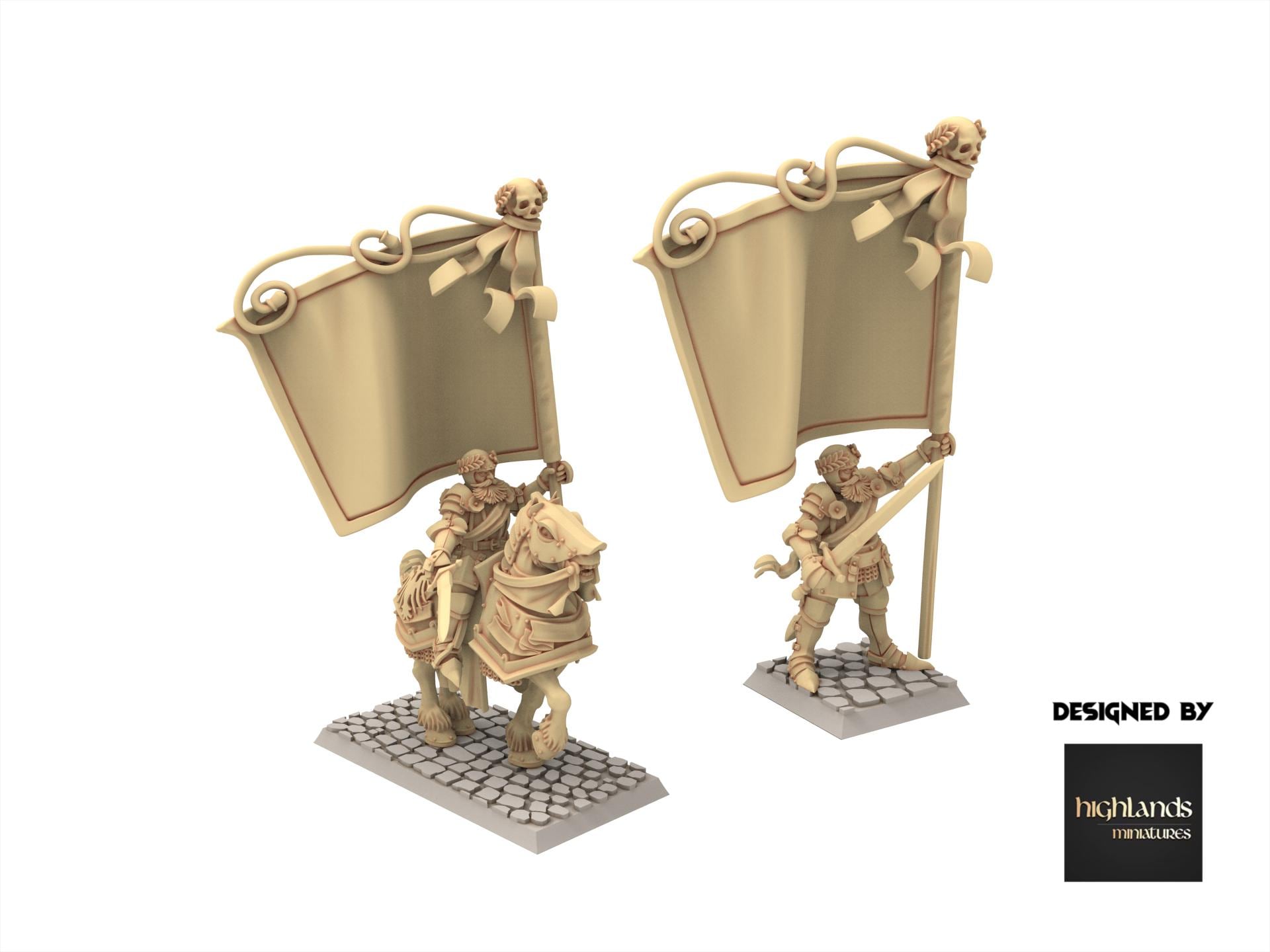 Imperial Fantasy - Battle Standard Bearer on Foot & on Horse - Sunland - Highlands Miniatures