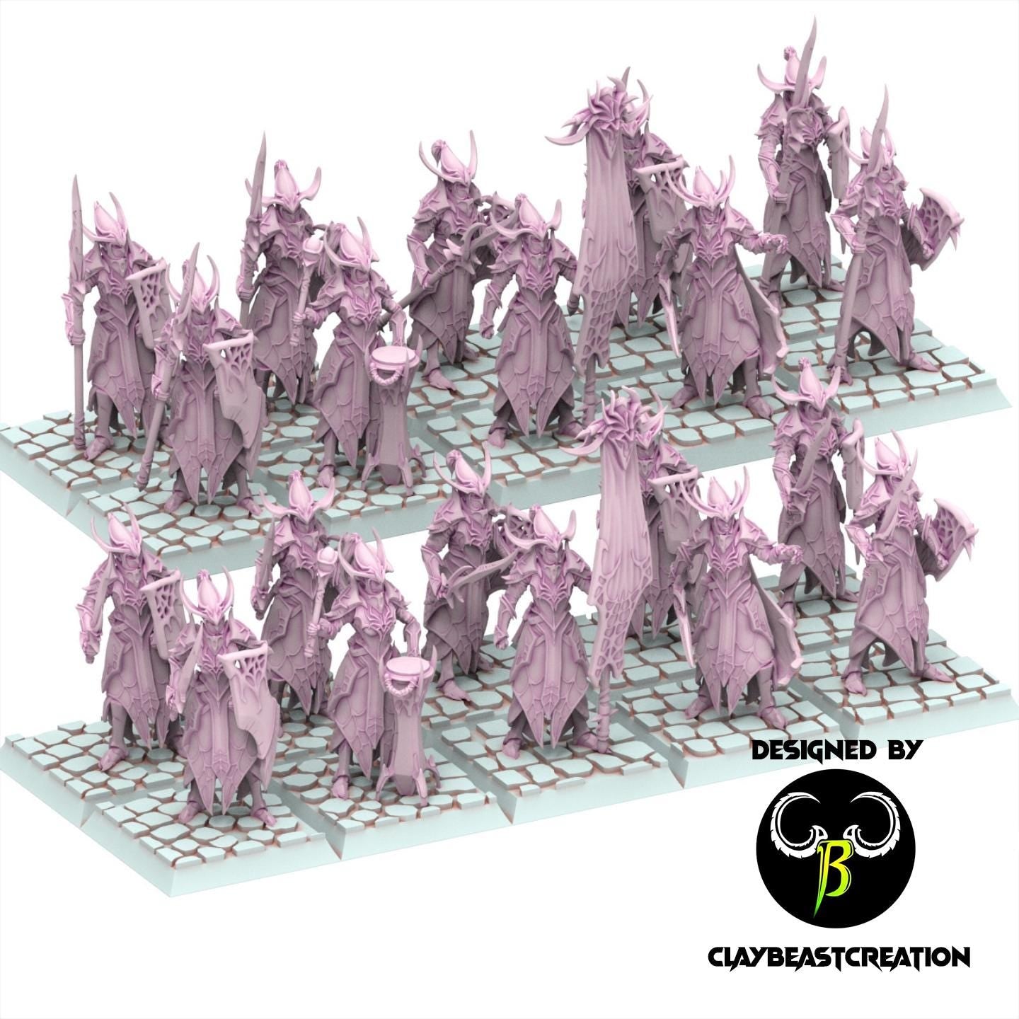 Dark Elves - Warrior With Lance & Sword - Cult of the Eight - ClayBeastCreation