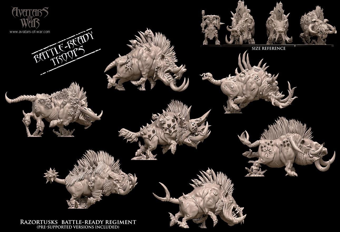 Beastmen - Razortusks - monopose 28&32mm scale - Avatar of War