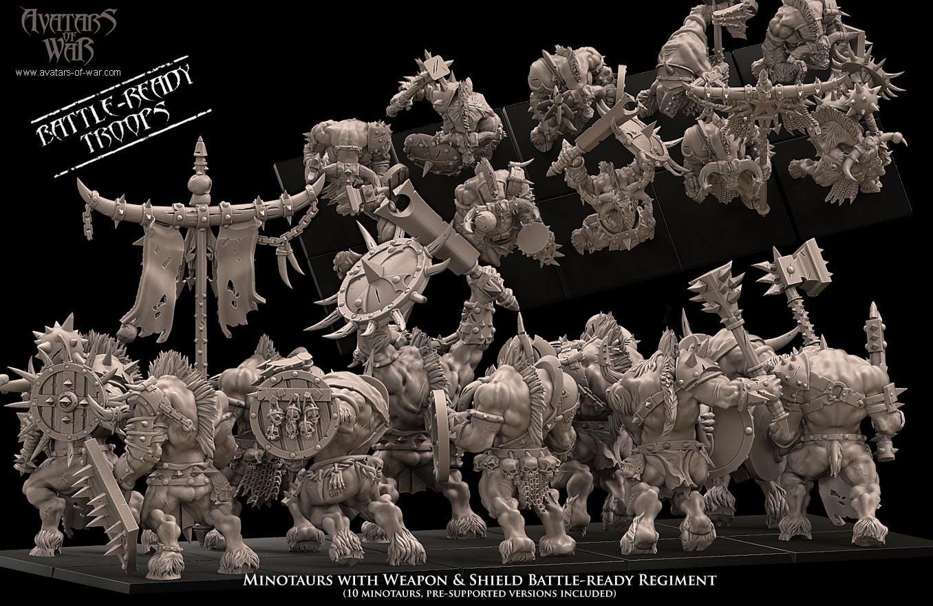 Beastmen - Minotaurs weapon and shield battleready - Monopose - 28&32mm scale - Avatar of War