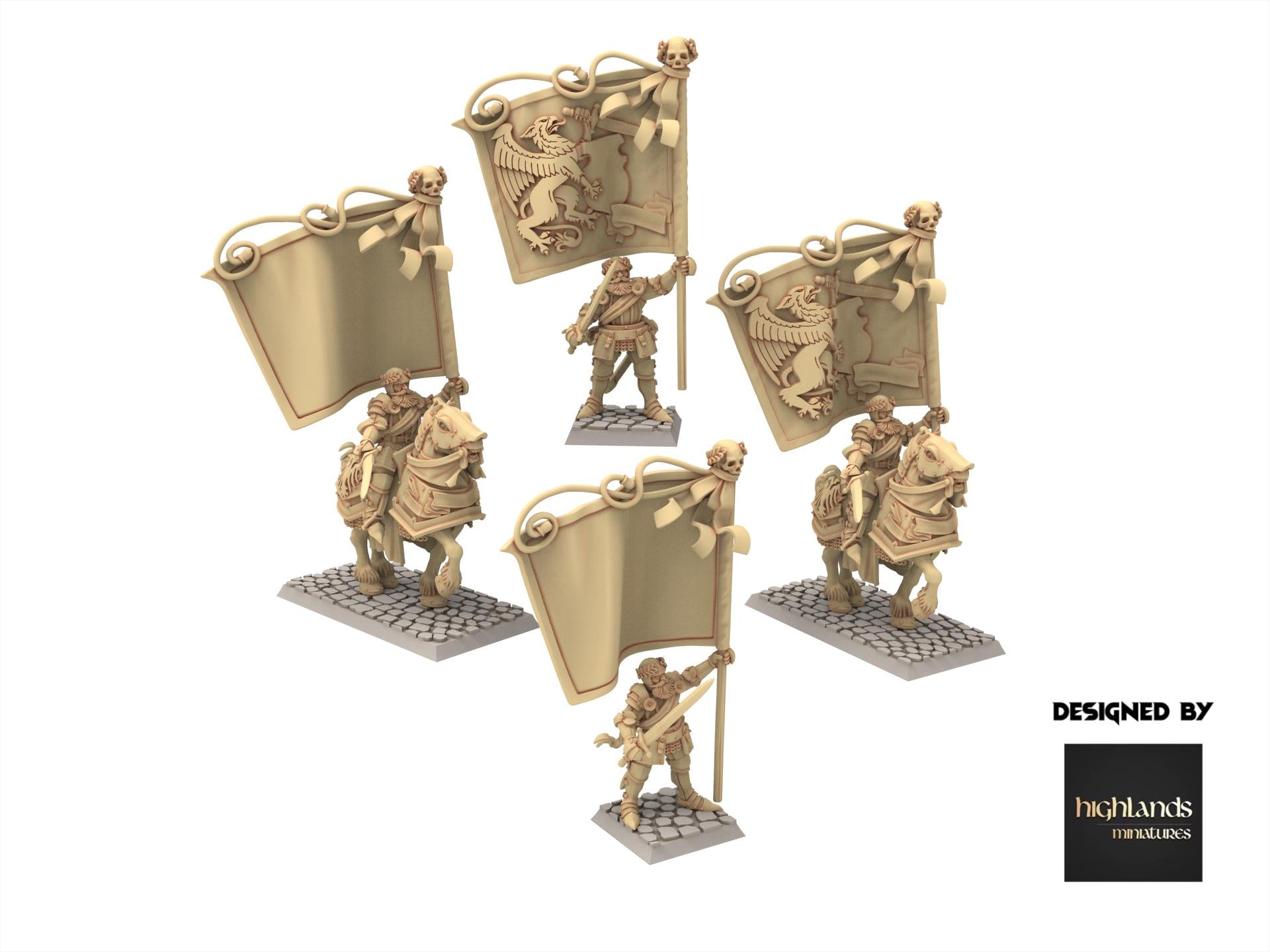 Imperial Fantasy - Battle Standard Bearer on Foot & on Horse - Sunland - Highlands Miniatures