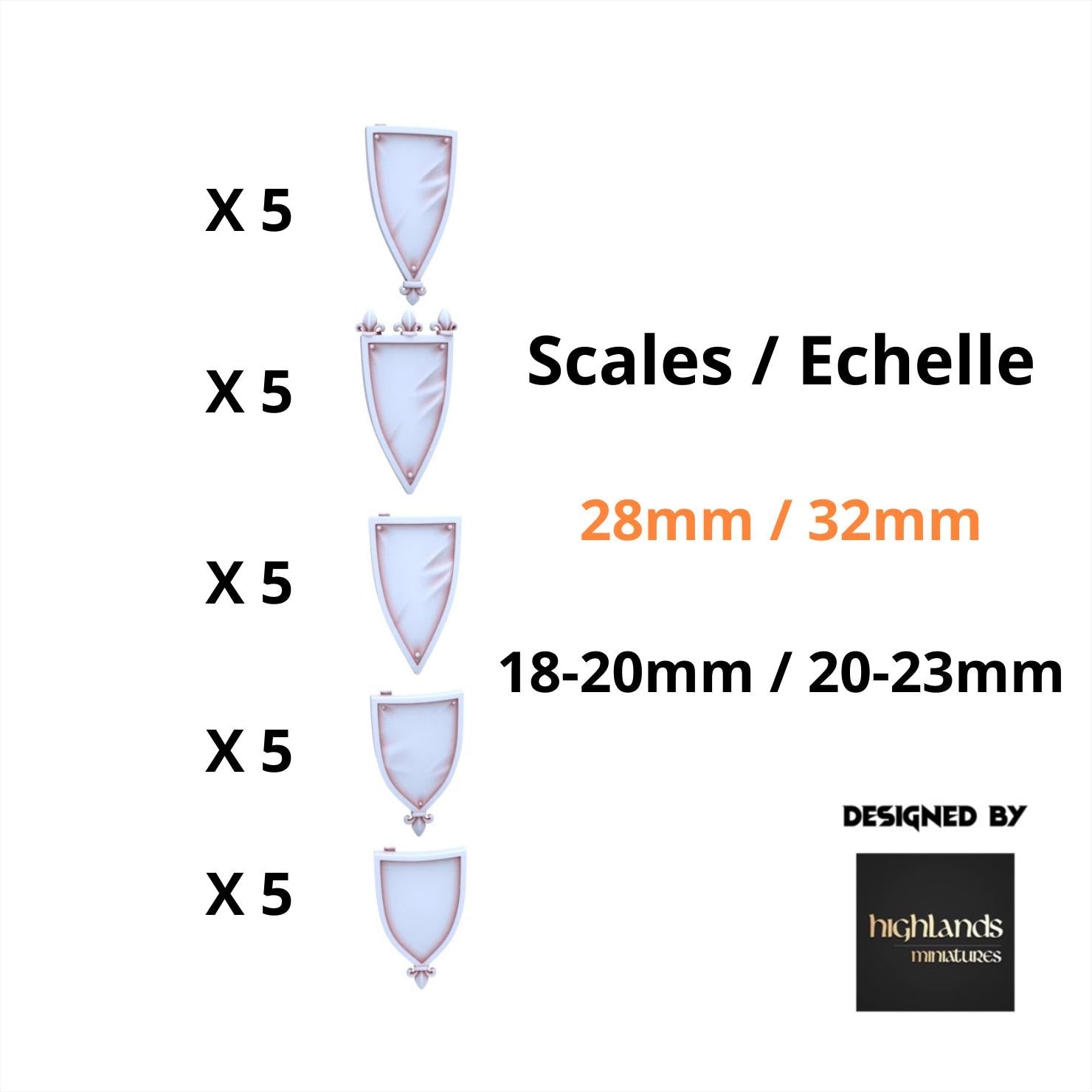 Arthurian Knights - x25 Shields - Gallia - Highlands Miniatures
