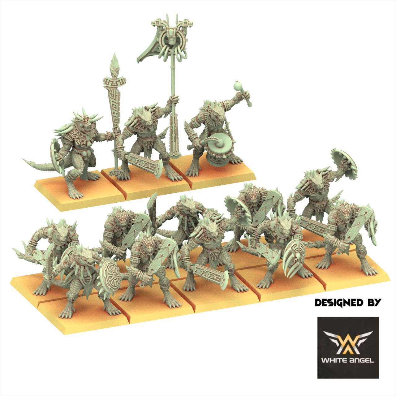 Lizardmen 28/32mm - Warrior Lizards with Lance & Sword - White Angel Miniatures