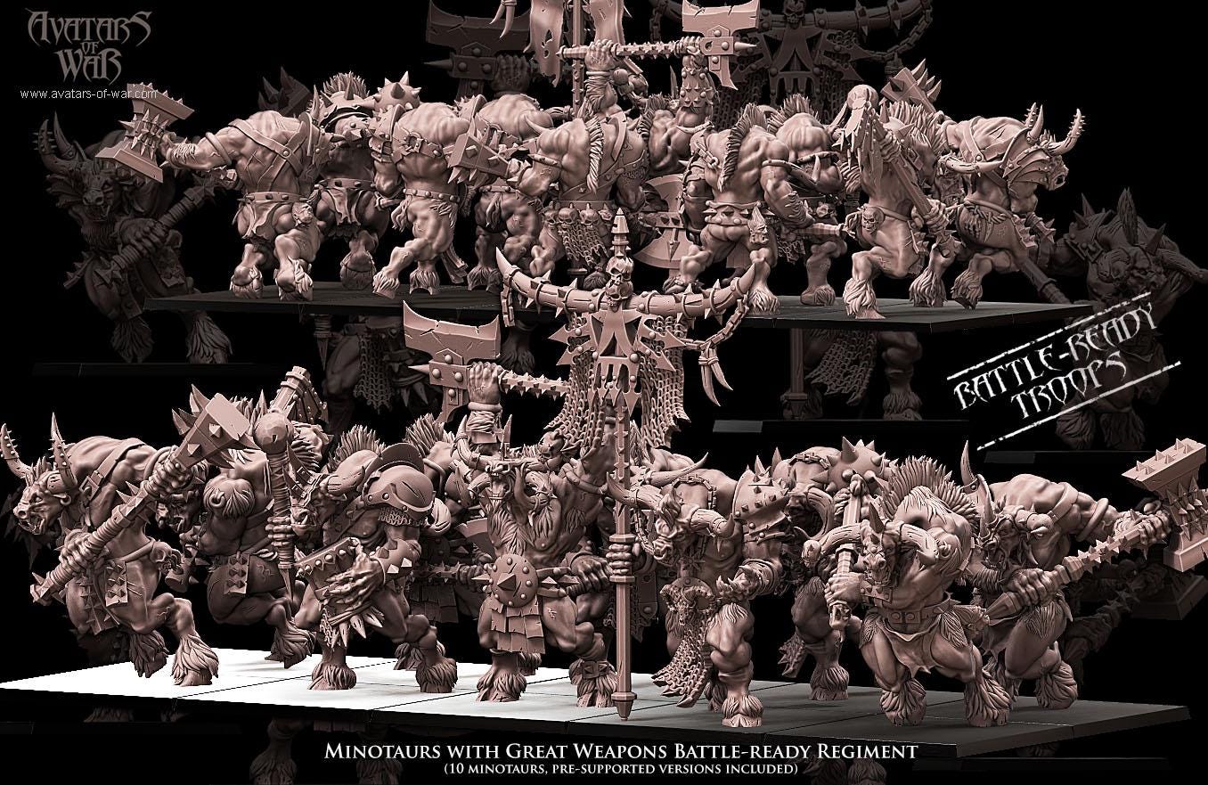 Beastmen - Minotaurs geat weapon battleready - Monopose - 28&32mm scale - Avatar of War