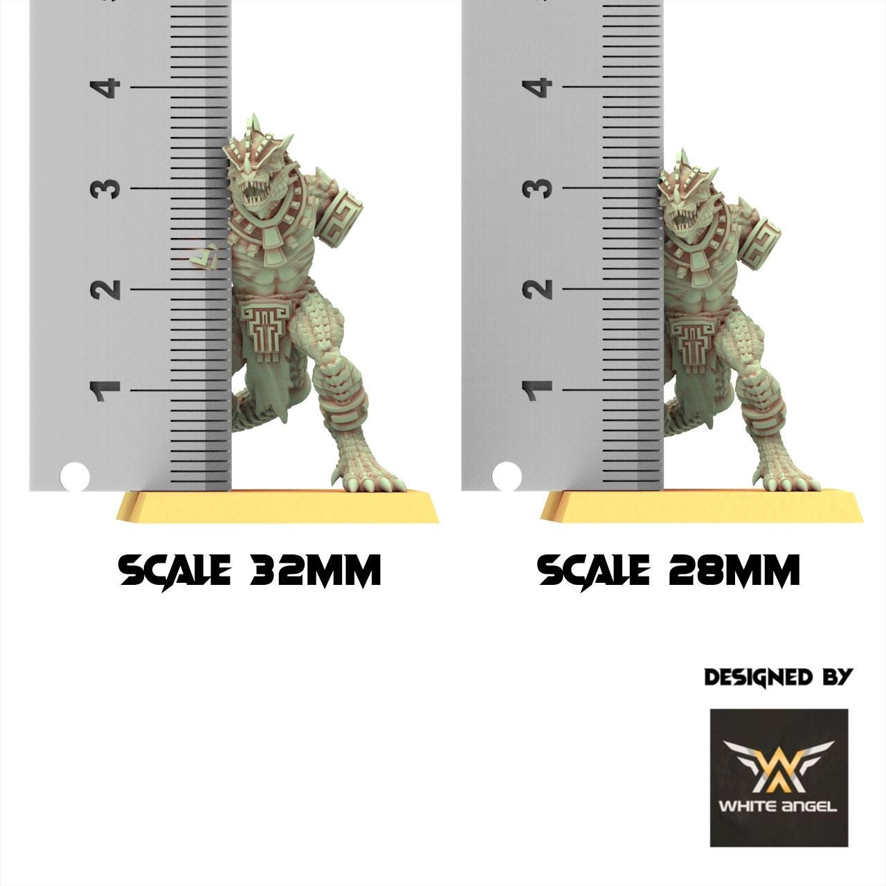 Lizardmen 28/32mm - Warrior Lizards with Lance & Sword - White Angel Miniatures