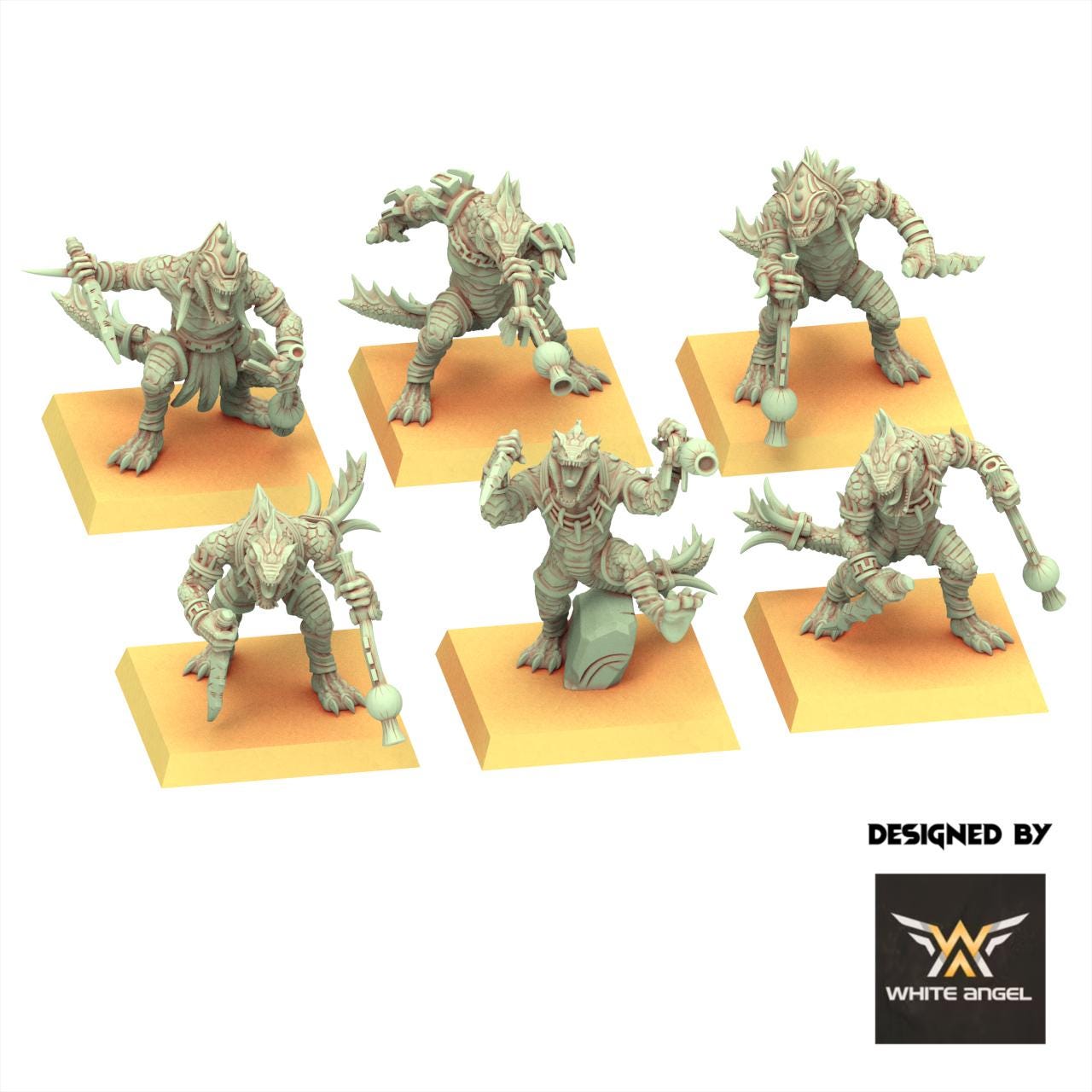 Lizardmen 28/32mm - Slippery Lizards with Blowpipe - White Angel Miniatures