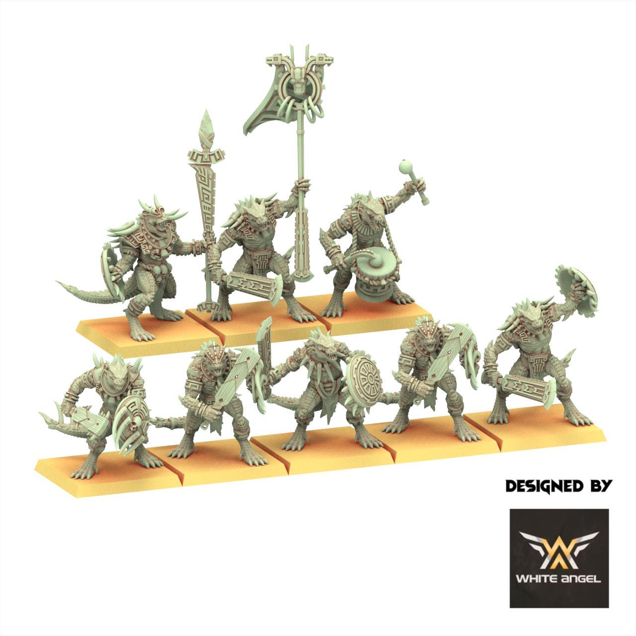 Lizardmen 28/32mm - Warrior Lizards with Lance & Sword - White Angel Miniatures