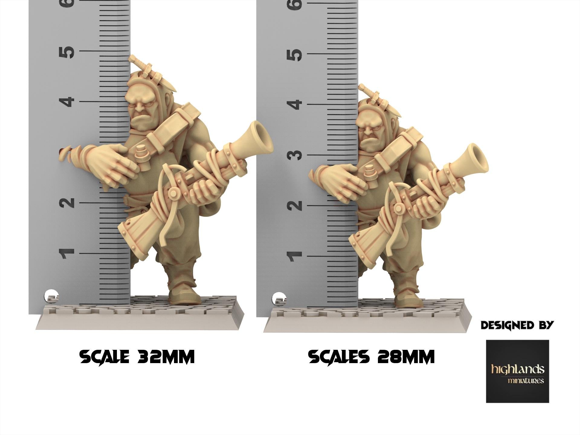 Imperial Fantasy - x3 Ogres with Blunderbuss mercenary - Sunland - Highlands Miniatures
