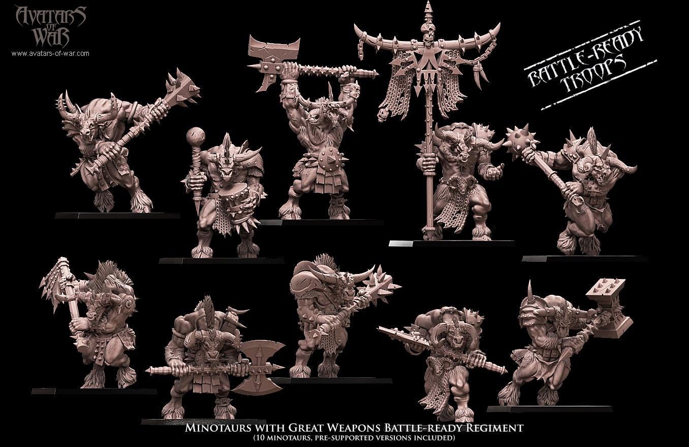 Beastmen - Minotaurs geat weapon battleready - Monopose - 28&32mm scale - Avatar of War