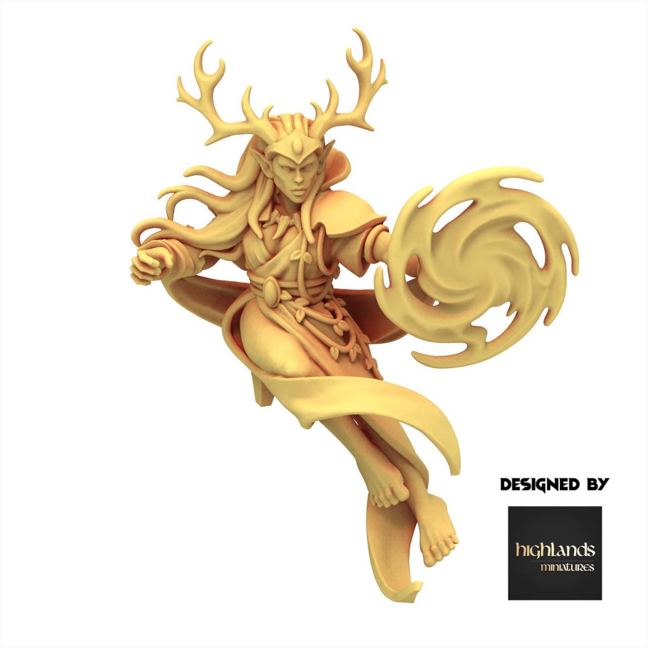 Sylvan Elves - Elf Druid on Unicorn - Feral - Highlands Miniatures