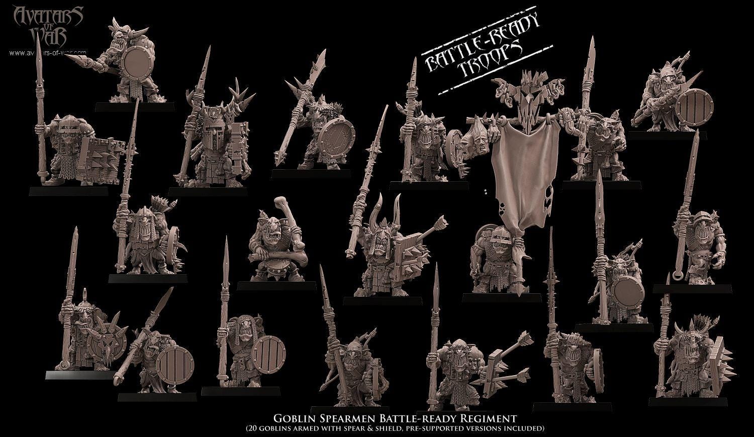 Orc & Goblin - Goblin Spearmen - monopose - 28/32mm scale - Avatar of War