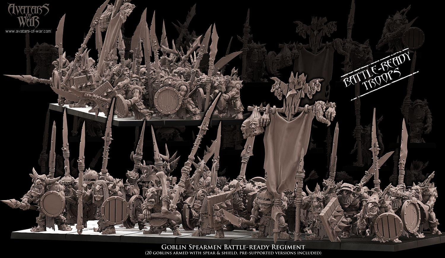 Orc & Goblin - Goblin Spearmen - monopose - 28/32mm scale - Avatar of War