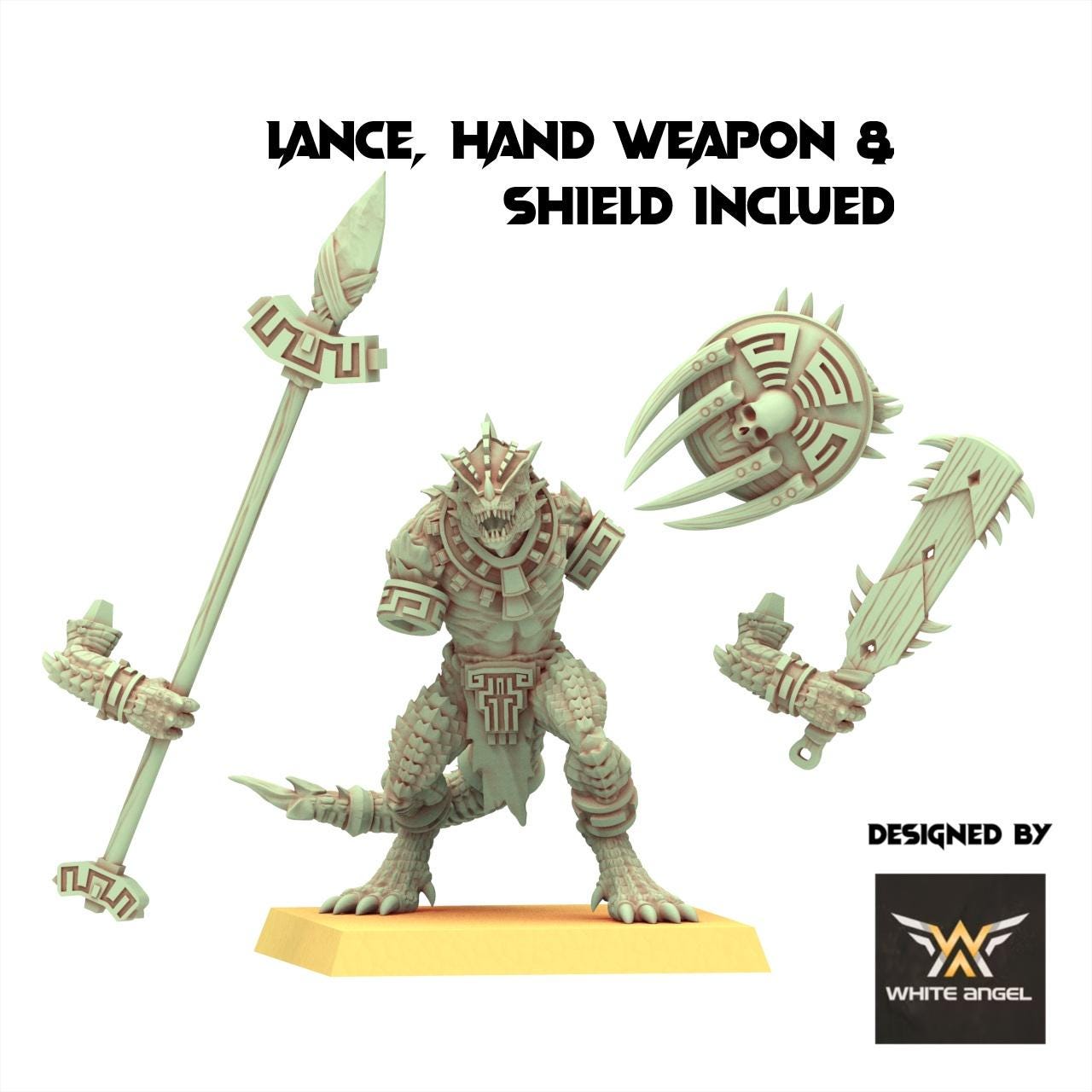 Lizardmen 28/32mm - Warrior Lizards with Lance & Sword - White Angel Miniatures